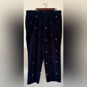 Brooks Brothers Dark Navy Corduroy Joggers with Embroidered Snowmen